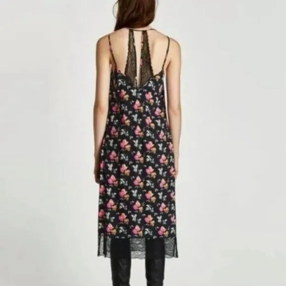 Zara trafaluc collection floral lace spaghetti strap  midi slip dress size small - Image 2