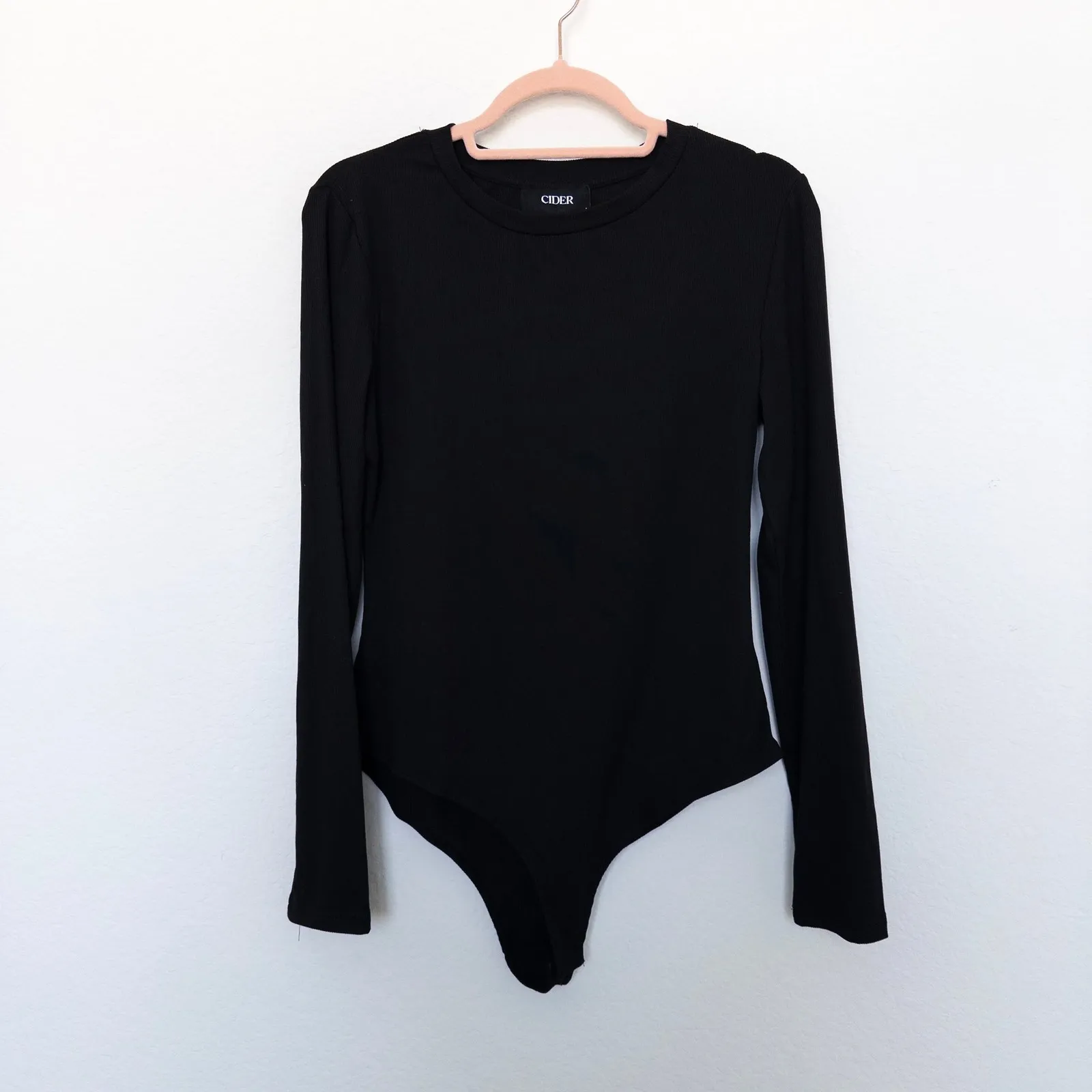 Cider ‎ Womens Bodysuit Size L Black Long Sleeve Stretch Basic Minimalist Casual - Image 2