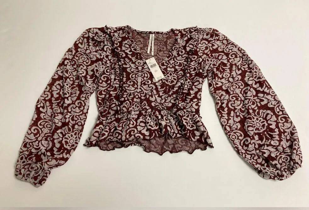 NWT Anthropologie (Burgundy & white/bone) Floral design/print - Image 3