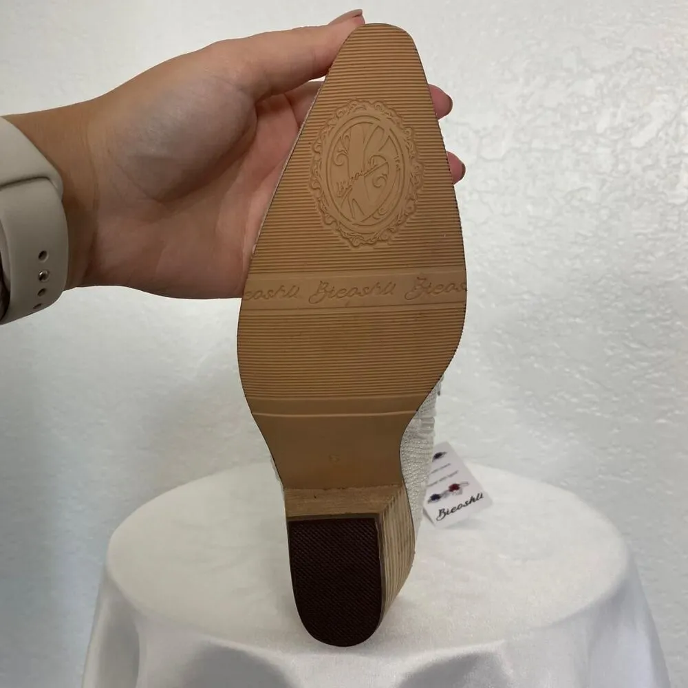 Bieoshli NWT Coquette Ivory Cream White Beaded Pearl Cowboy Cowgirl Boots US 6 - Image 7