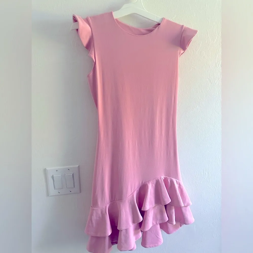 Revolve Susana Monaco Sleeveless Ruffle Hem Dress in‎ Baby Pink Sz M - Image 5