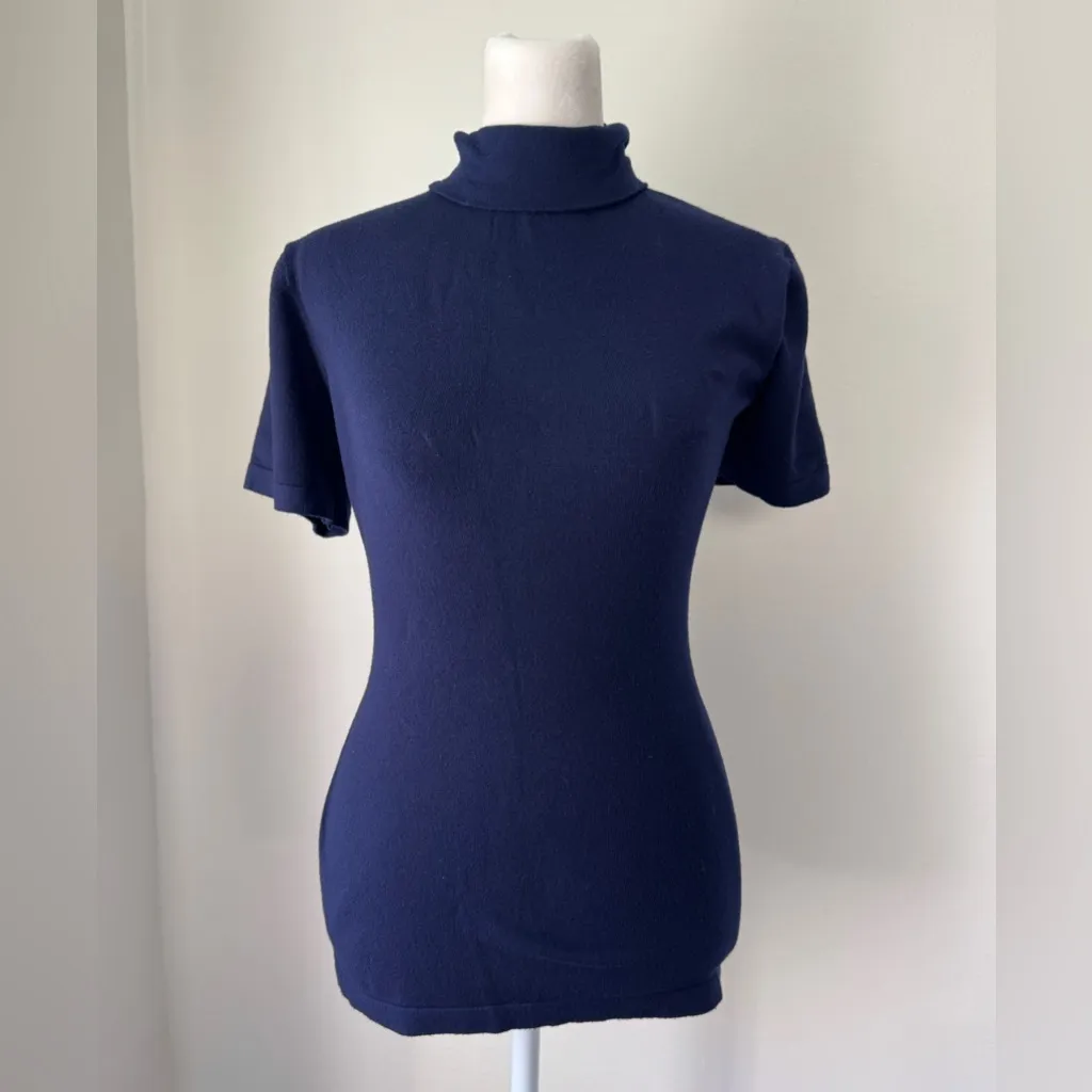 Abollria Navy Blue Short Sleeve Turtleneck Sweater Size M - Image 5