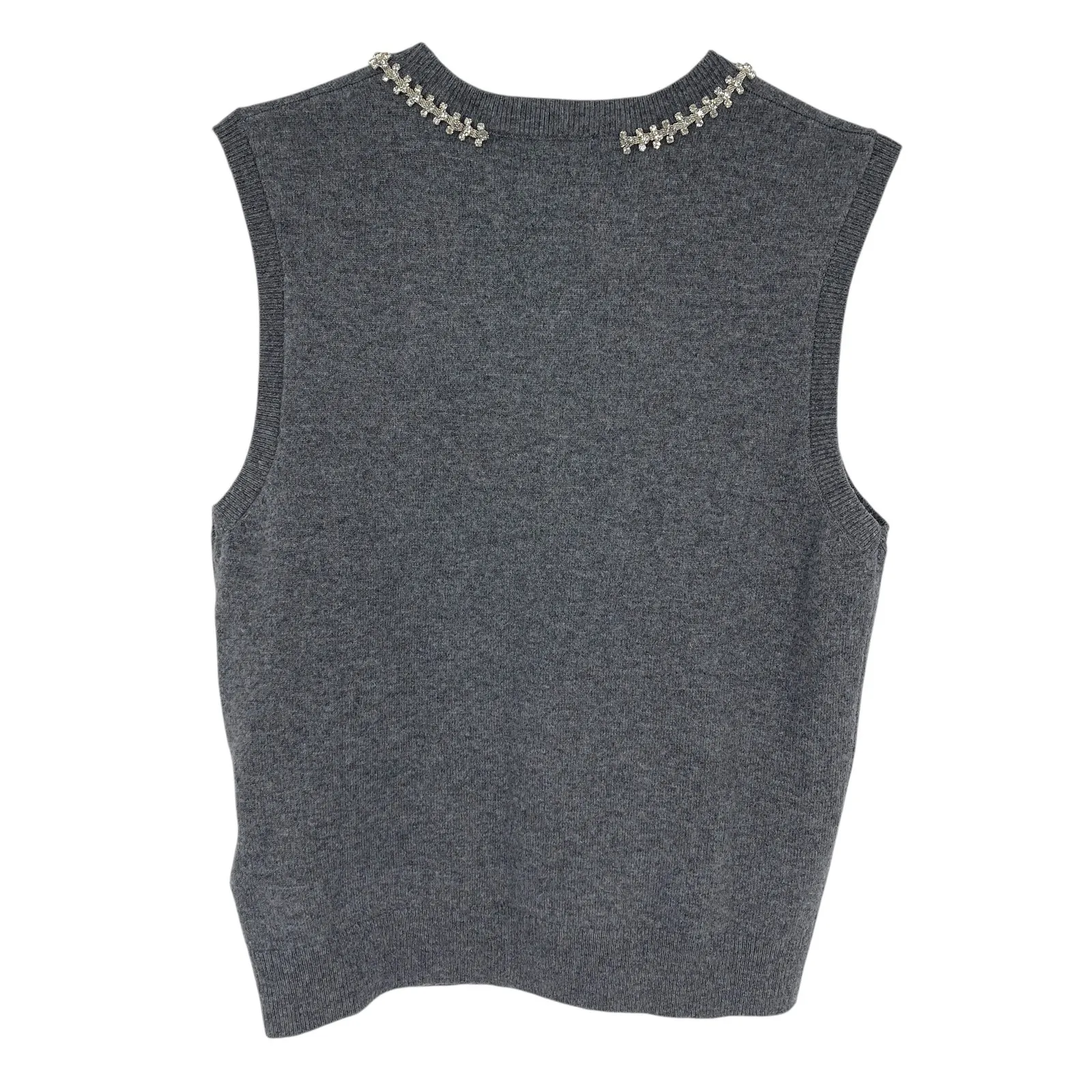 Maje Sleeveless Tank Sweater Vest Wool Cashmere Jeweled Collar Gray Size 2 US M - Image 9