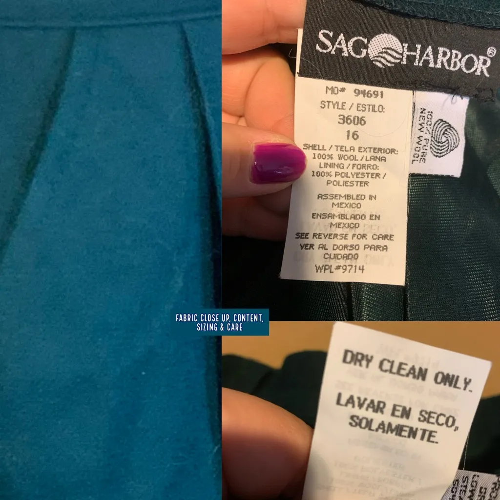 VINTAGE 1980'S SAG HARBOR FOREST GREEN HIGH WAIST PLEATED WOOL SHORTS (16) - Image 10