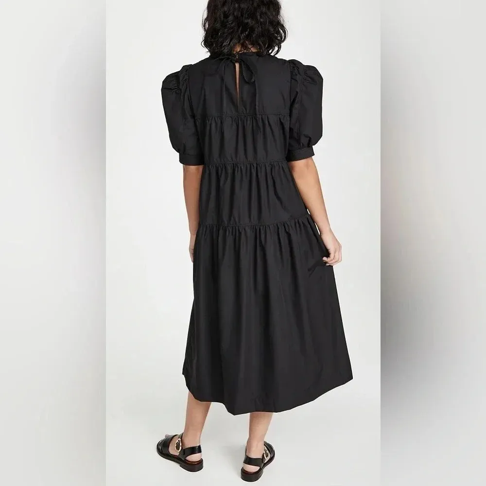 En Saison Poplin midi maxi dress tiered puff short sleeves modest hill house Black Size XS - Image 5