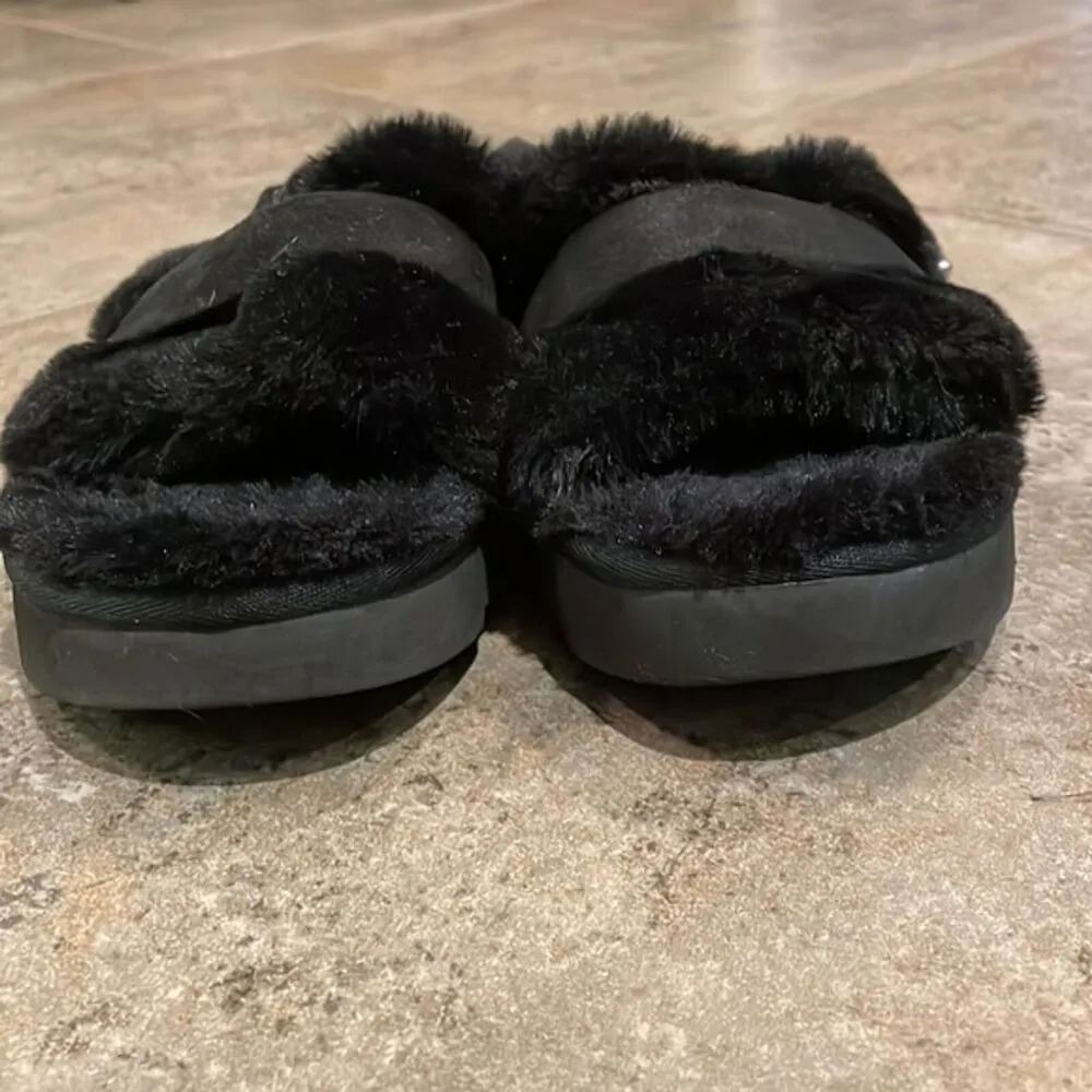 Koolaburra by Ugg Black Fuzz'd Out Faux Fur Slide Sandals Womens Size 10 EU 41 - Image 5