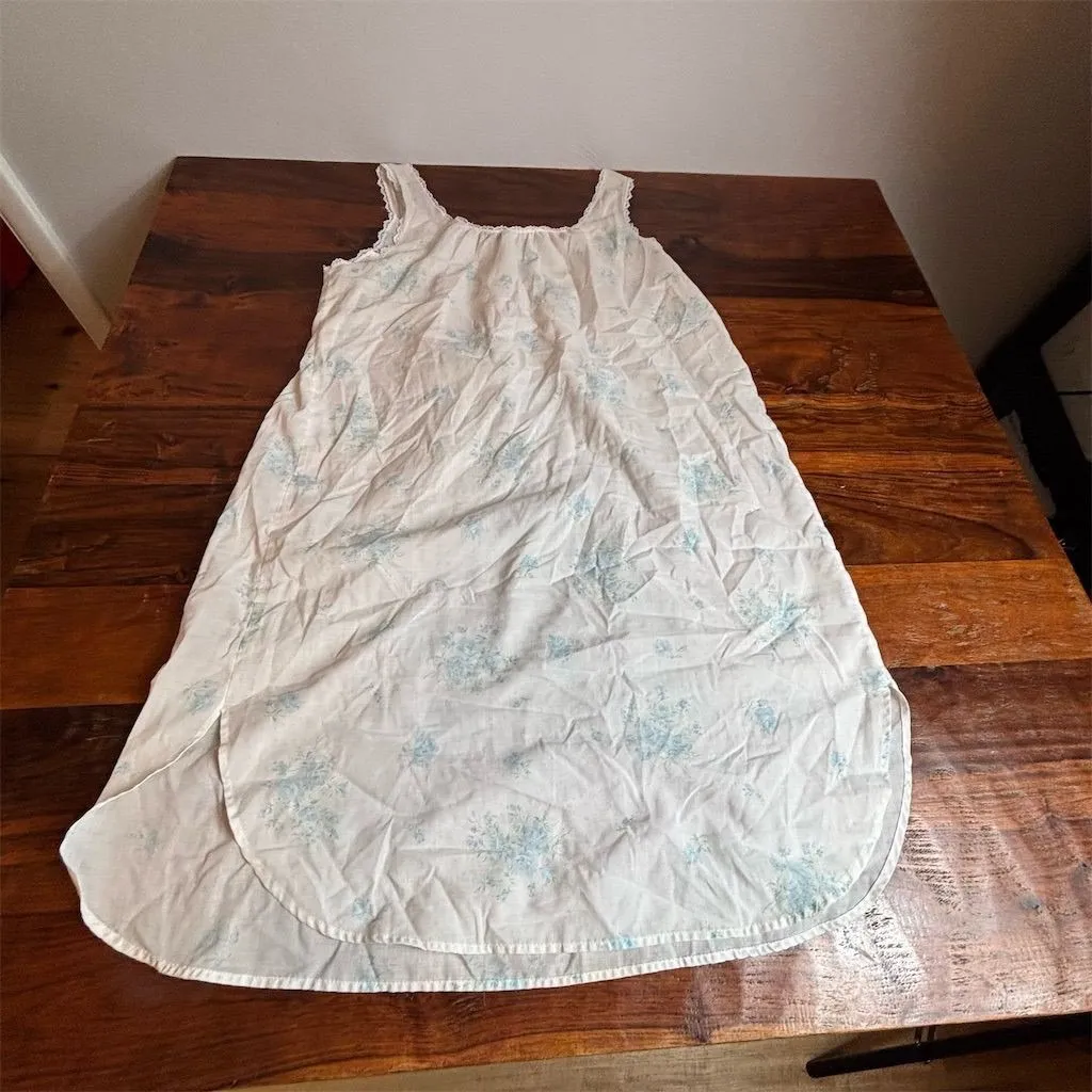 Vintage Eileen West Women's Babydoll Nightgown M Blue Floral Lace Trim Size M - Image 4