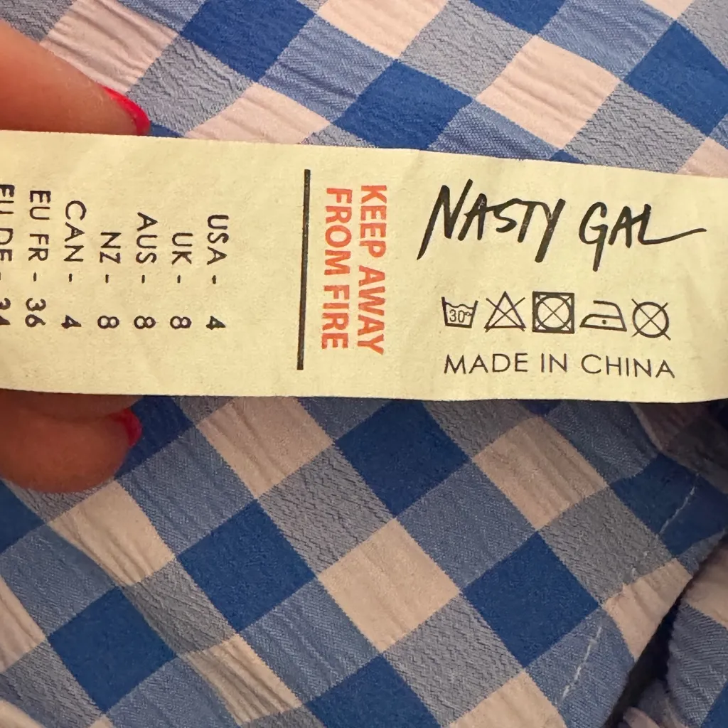 Nasty Gal Blue‎ and Pink Plaid skirt with belt, pleated gingham size 8 - Image 5