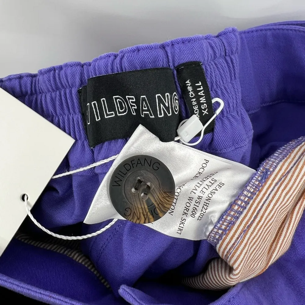 🆕 NWT Wildfang The Essential Work Skirt Mini Buttons Pockets Split Purple XS - Image 12