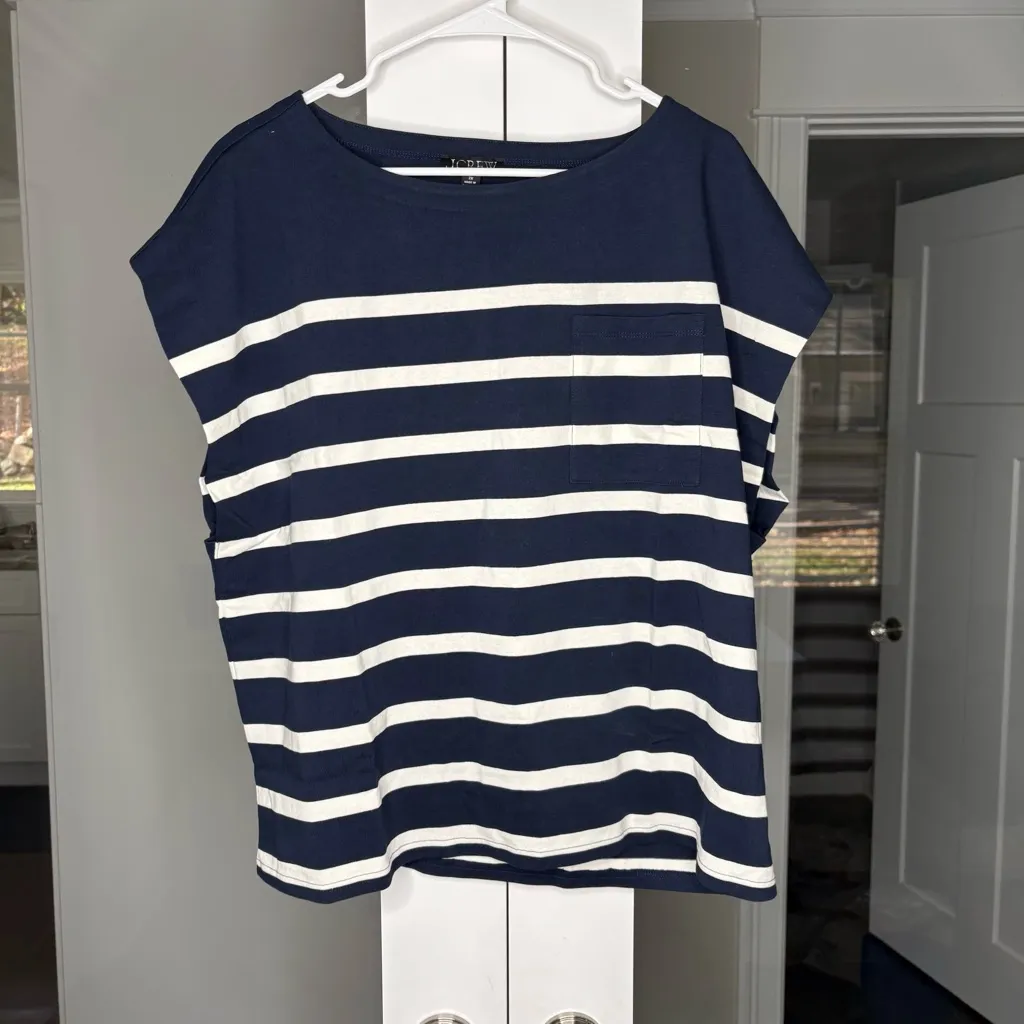 NWT J. Crew New Mariner Jersey Boatneck Muscle T-shirt Stripe Navy - Image 2