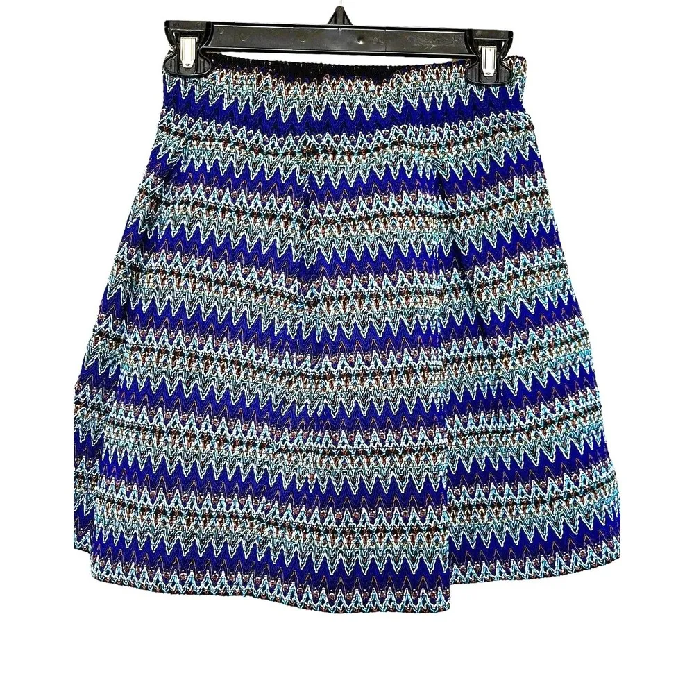 Xhilaration  Womens Skirt Size Small Tribal Textured Mini Bandage Skater Blue - Image 7