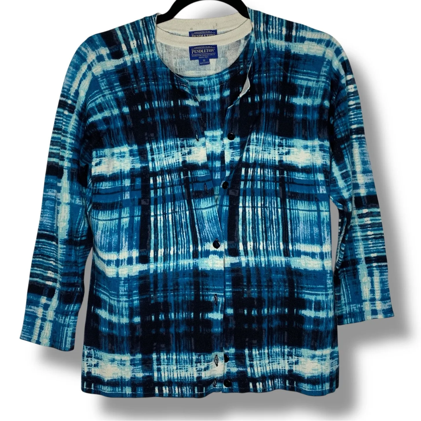 Pendleton 2 piece Cardigan Blue White Sweater Top Shirt Tank Women's Size Medium - Image 8
