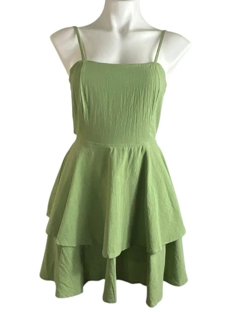 Halara Backless Adjustable Straps Green Sleeveless Tiered Dress - Image 3