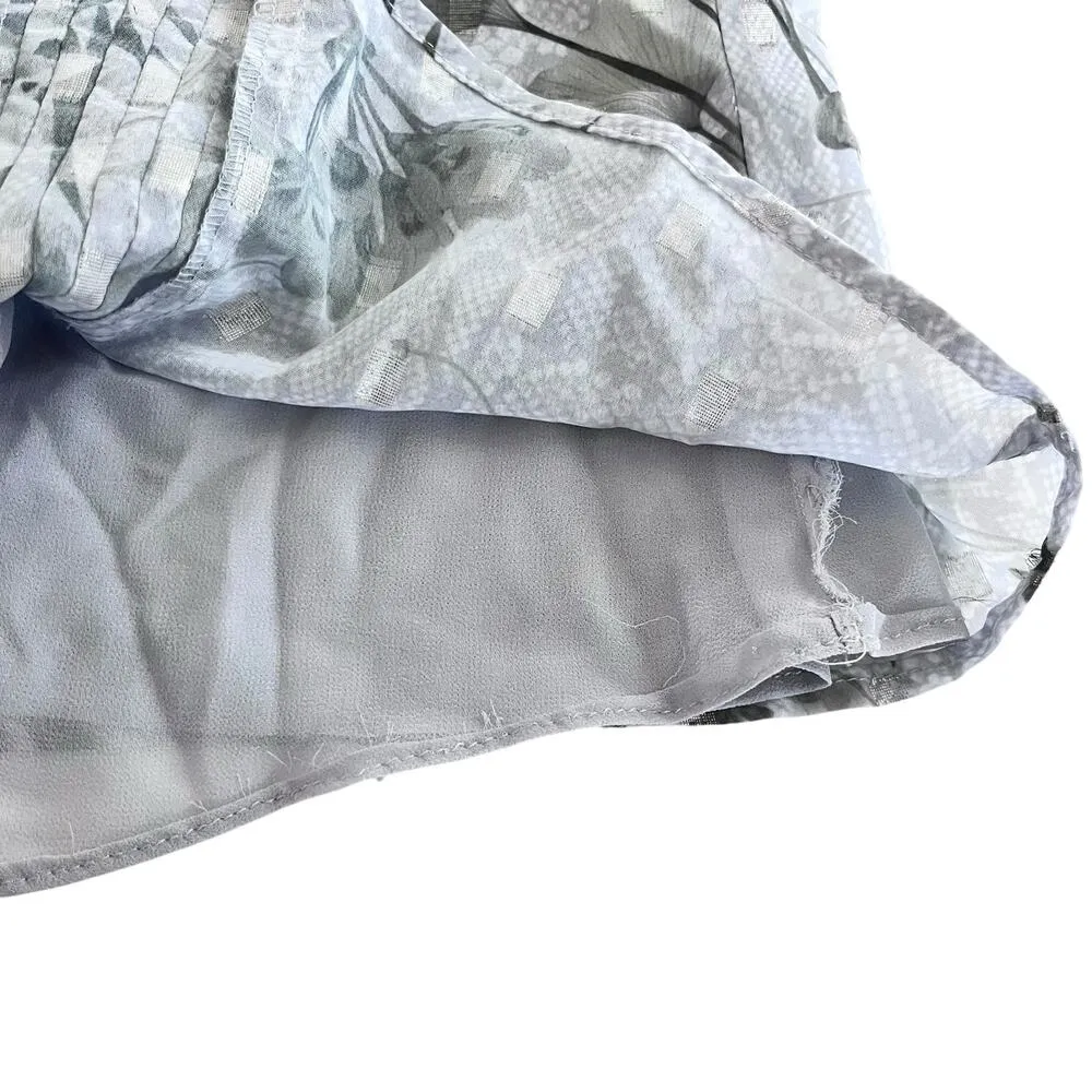 Ted Baker Tibbine Highland Pleated Floral Print Gray Long Sleeve Top Size 0/US 2 - Image 7