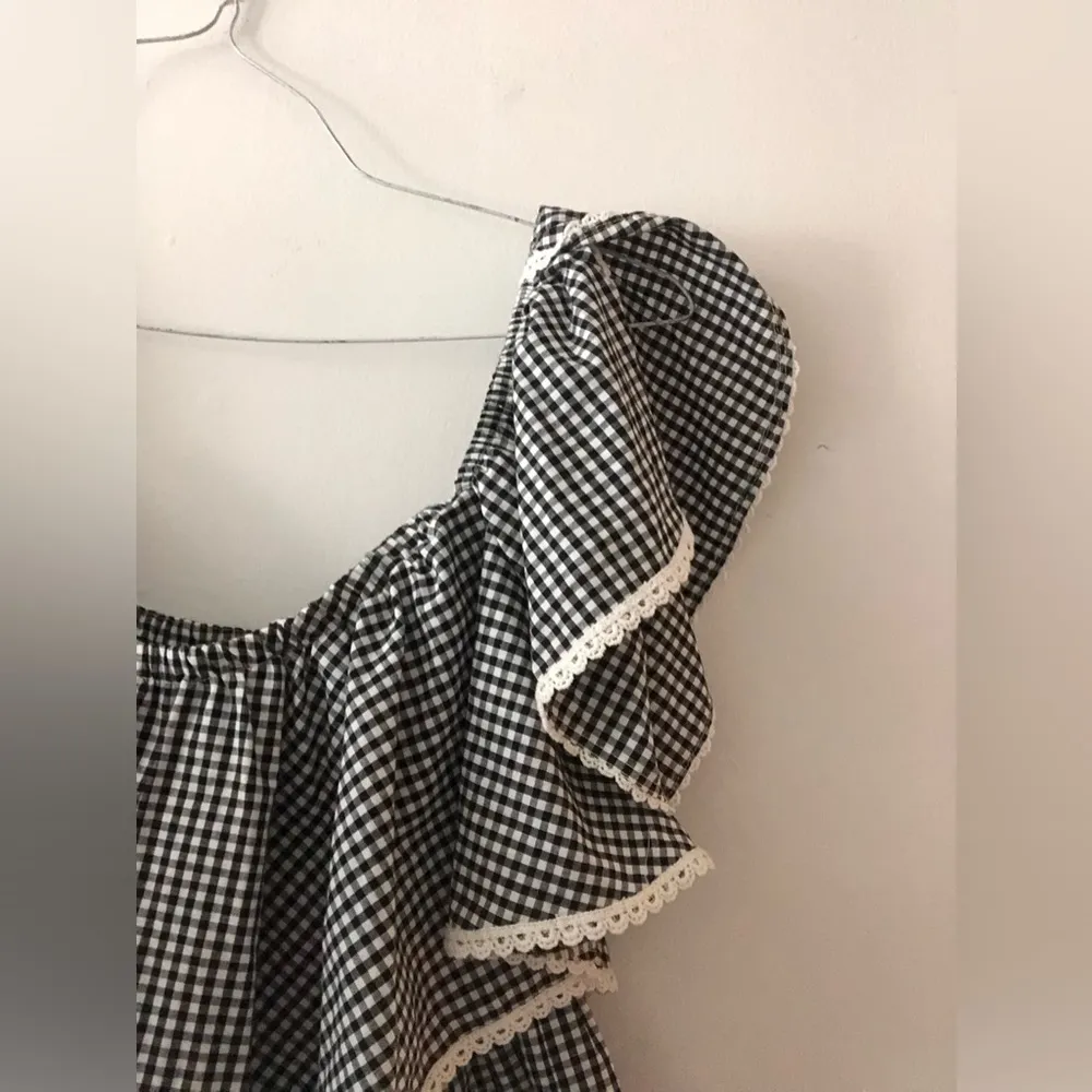 MISA Los Angeles Gingham Belu Off Shoulder Dress in Black White Gingham Medium - Image 4