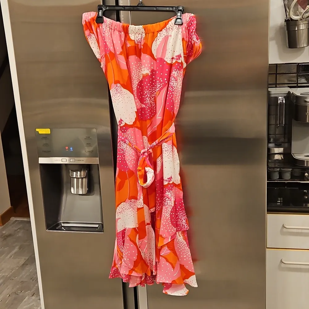 💕TRINA TURK💕 Marilla Off-The-Shoulder Dress ~ Abstract Floral Print Large NWT - Image 5