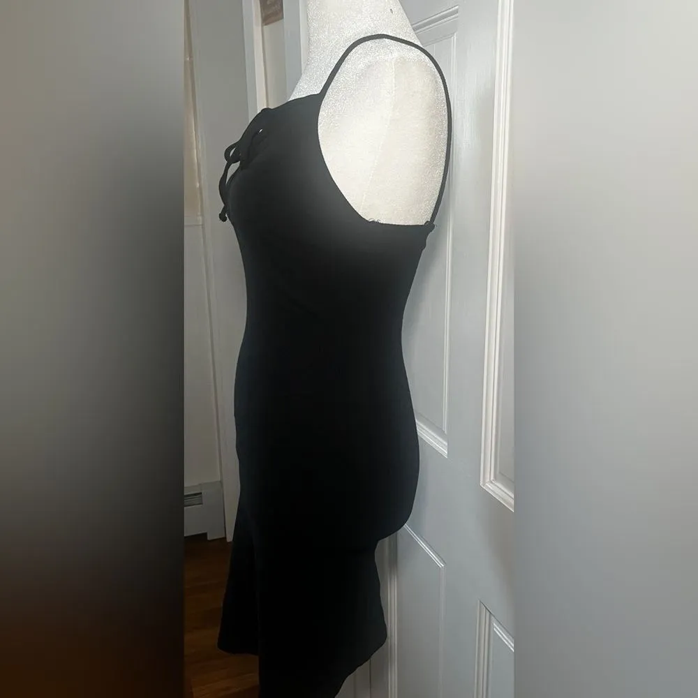 ZARA  Black Cotton Ribbed Fitted Thin Strap Dress with Keyhole Cutout Size S - Image 6