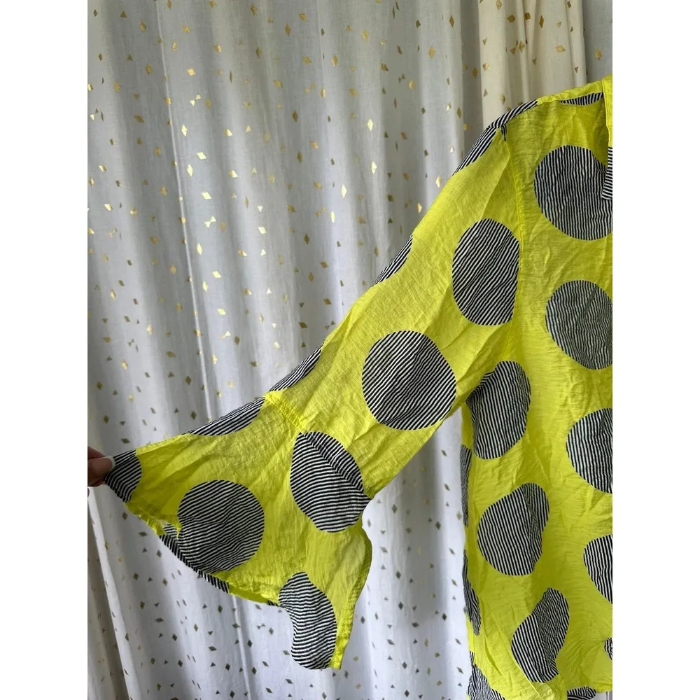 Multiples In The Round Geometric Front Gather Bell Sleeve Button Down Shirt S - Image 3