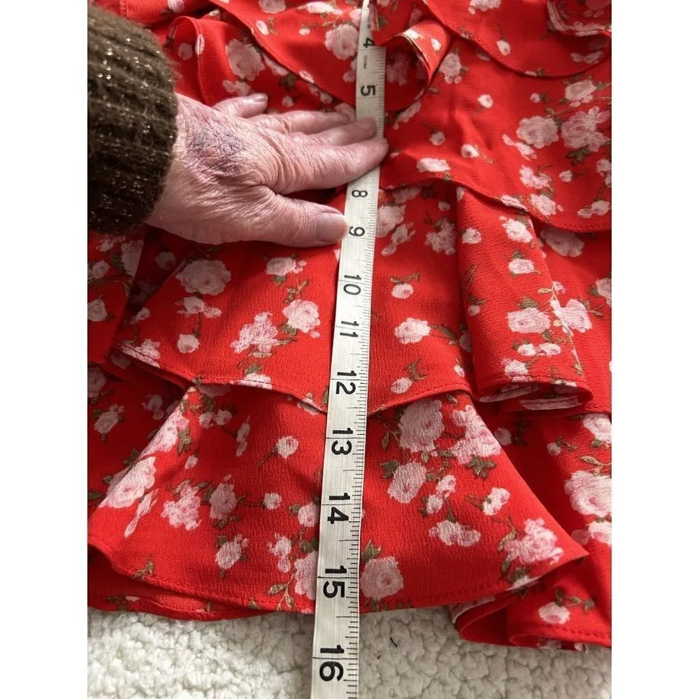 Sage The Label Red Poppy Punch Tiered Mini Skirt Size L - Image 6