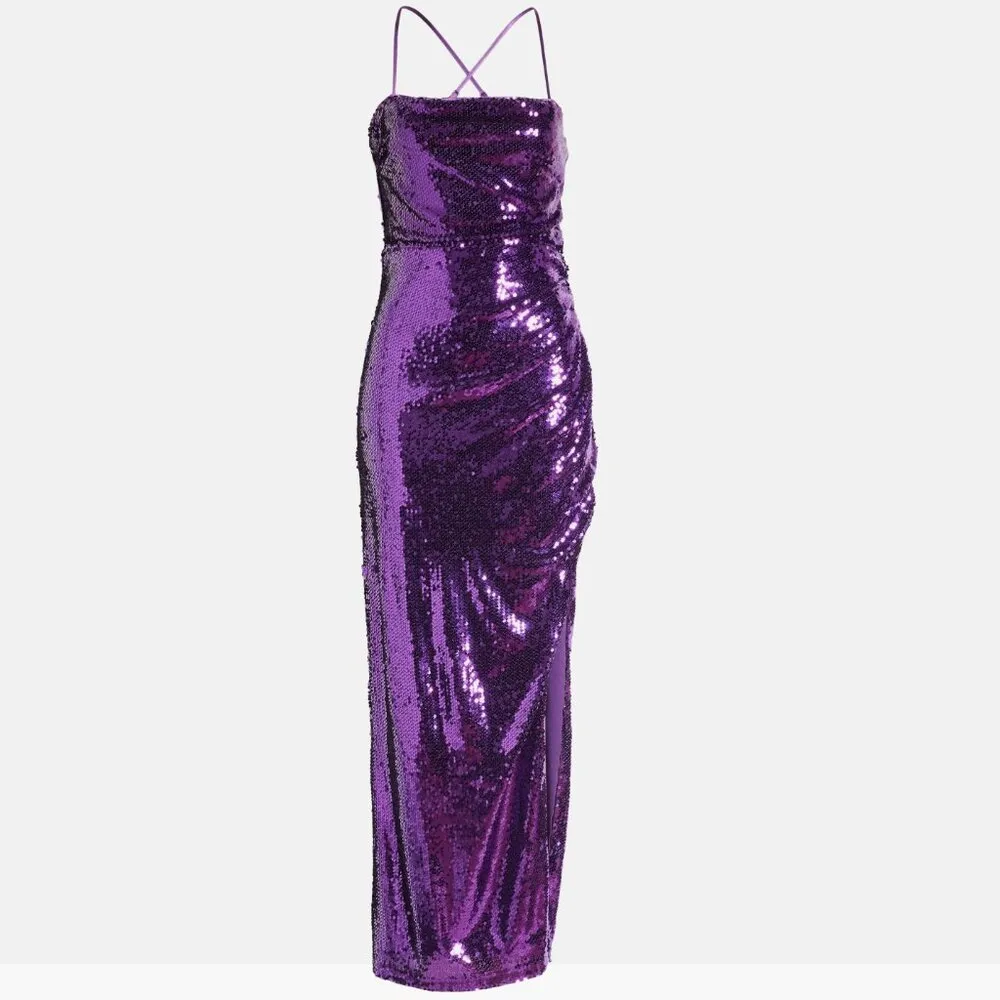 NWT Lulus Keep it Sparkly Sequin Sleeveless Gown Small, PURPLE - Image 9