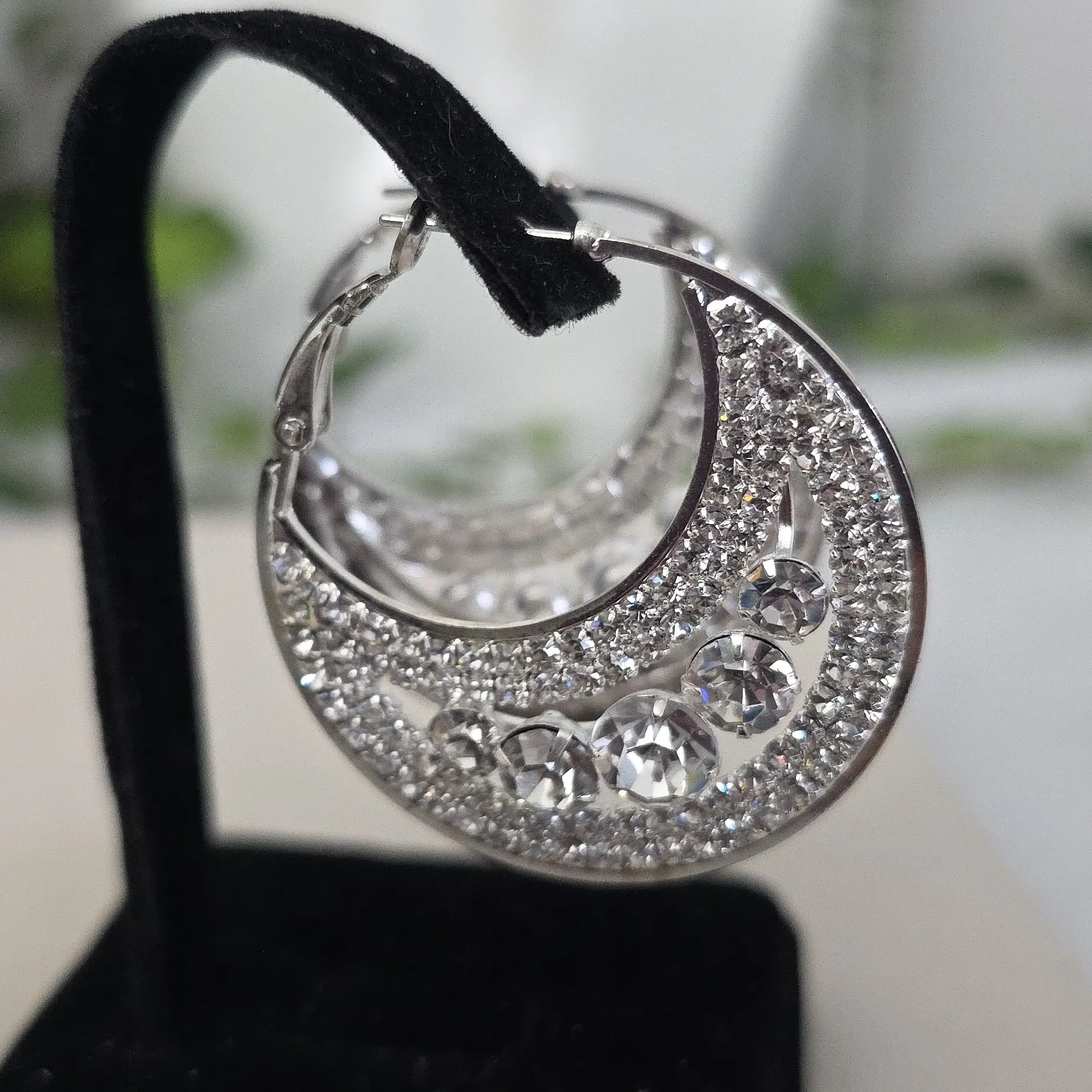 Statement Silver Pave Hoop Earrings - Image 5