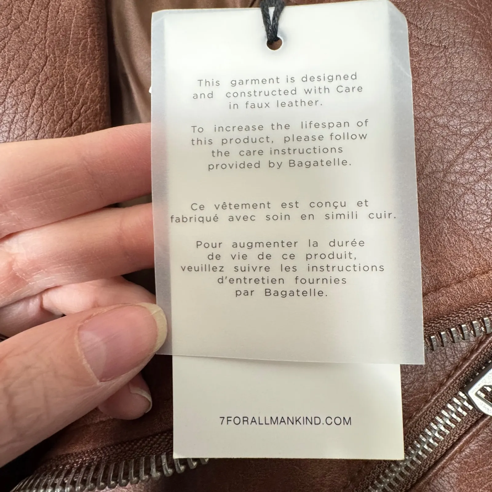 7FAM Faux Leather Moto Jacket Brown Asymmetrical Zip Women L Biker Chic PunkRock - Image 5