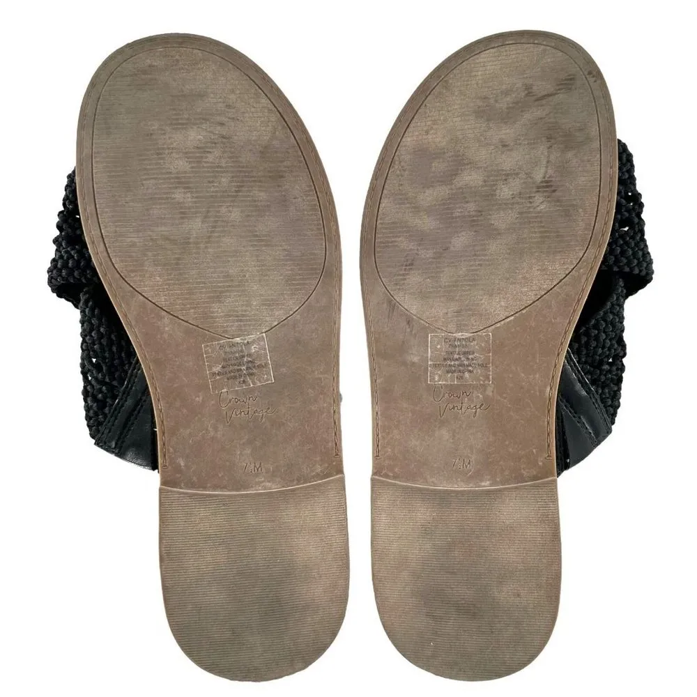 Crown Vintage Antola Black Woven Vegan Leather Sandals Size 7.5 Flats - Image 7