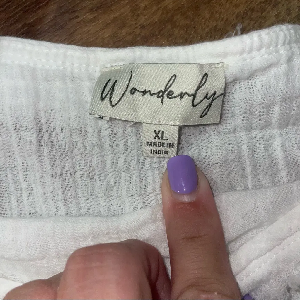 Wonderly White Gauze‎ 100% Cotton Square Neck Top XL - Image 3