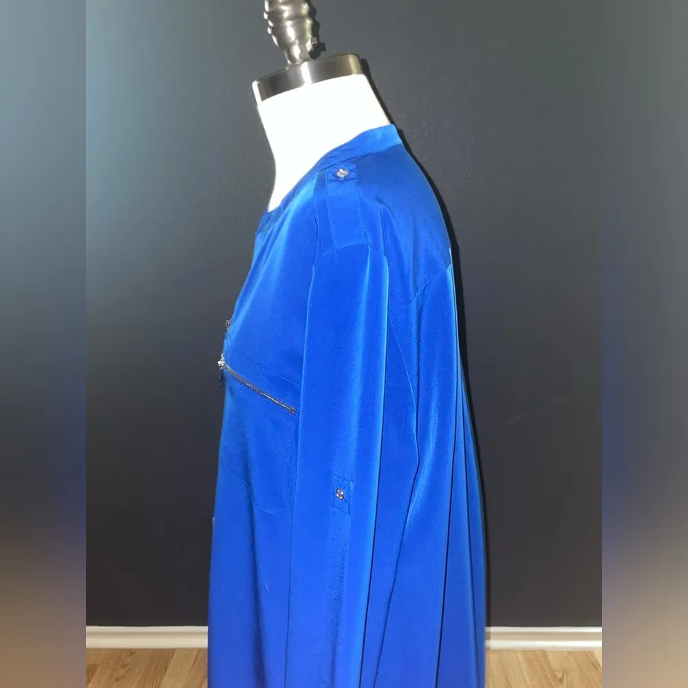 Calvin Klein Cobalt Blue button down shirt dress size 14 tunic long sleeve - Image 3