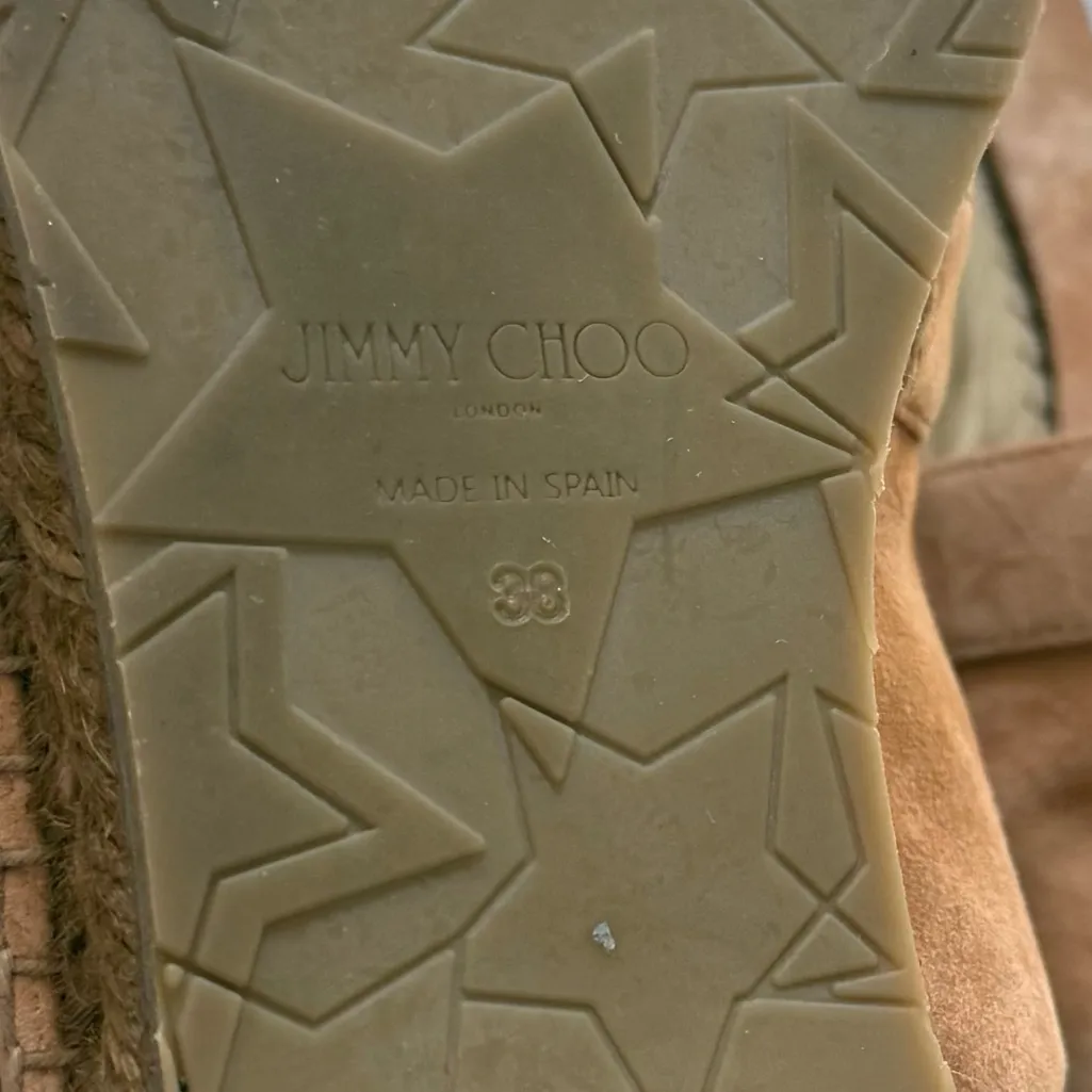 JIMMY CHOO Dru Crystal Embellished Suede Espadrilles Beige Sz 38 EU/8 US - Image 11