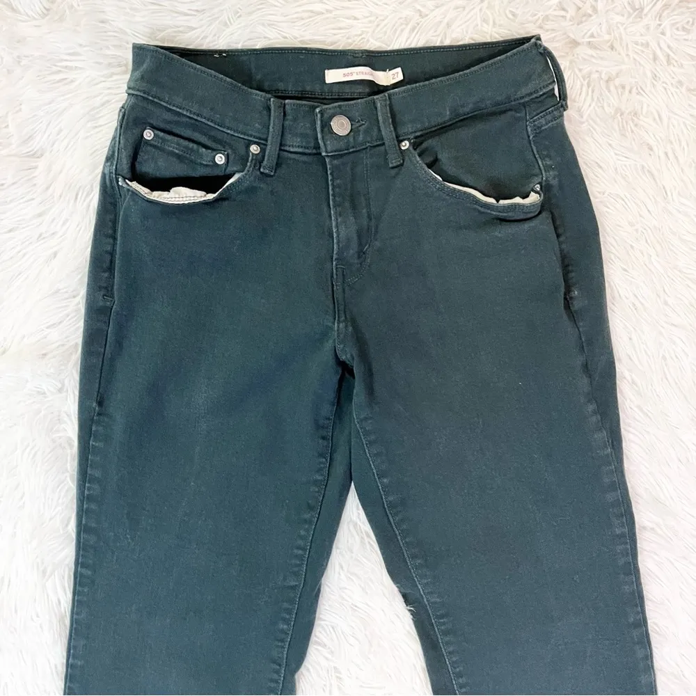 LEVI’S Women’s Mid Rise 505 Straight Leg Hunter Green Denim Jeans 27 - Image 3
