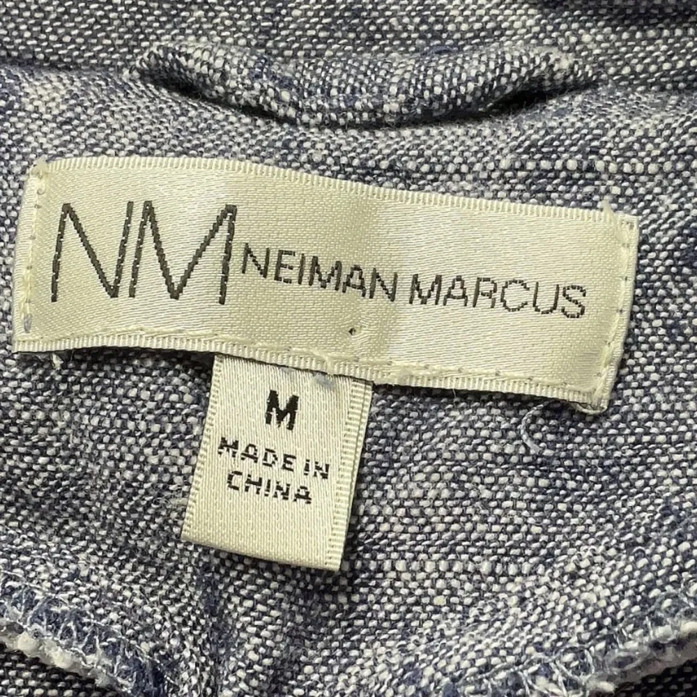 Vintage Neiman Marcus Denim Linen Blue Moto Zip Jacket Size Women’s Medium M - Image 5