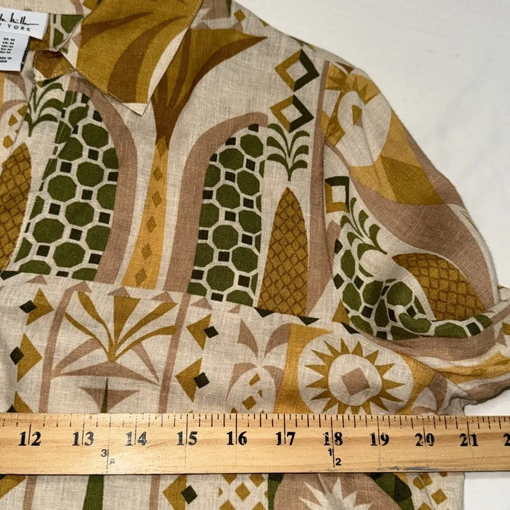 Nicole Miller NEW YORK women’s medium v-neck tie front linen button up blouse - Image 4