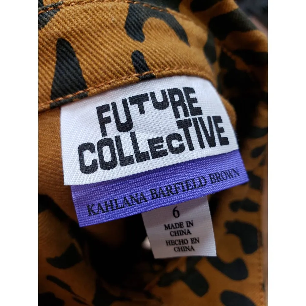 Future Collective Shirt Dress Women's Size 6 Leopard Print Button Front Belted Brown - Image 6