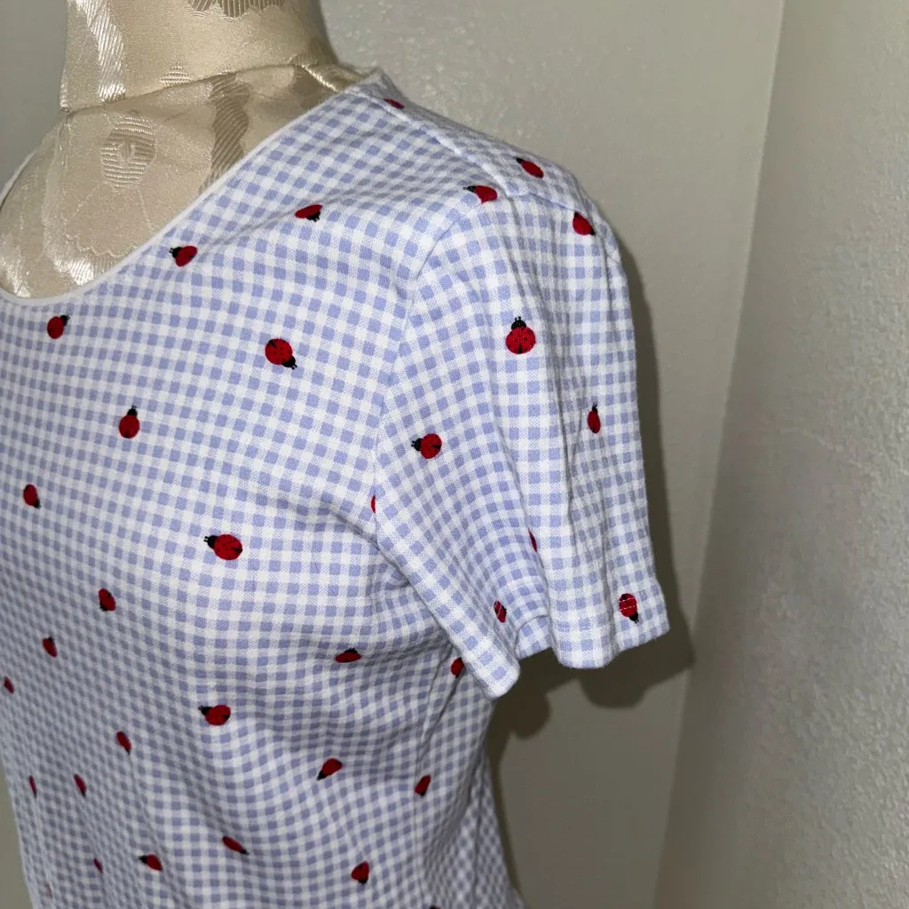 Karen Scott Women’s Ladybug Printed Red Blue and White Scoop-Neck Top-Size PM - Image 9