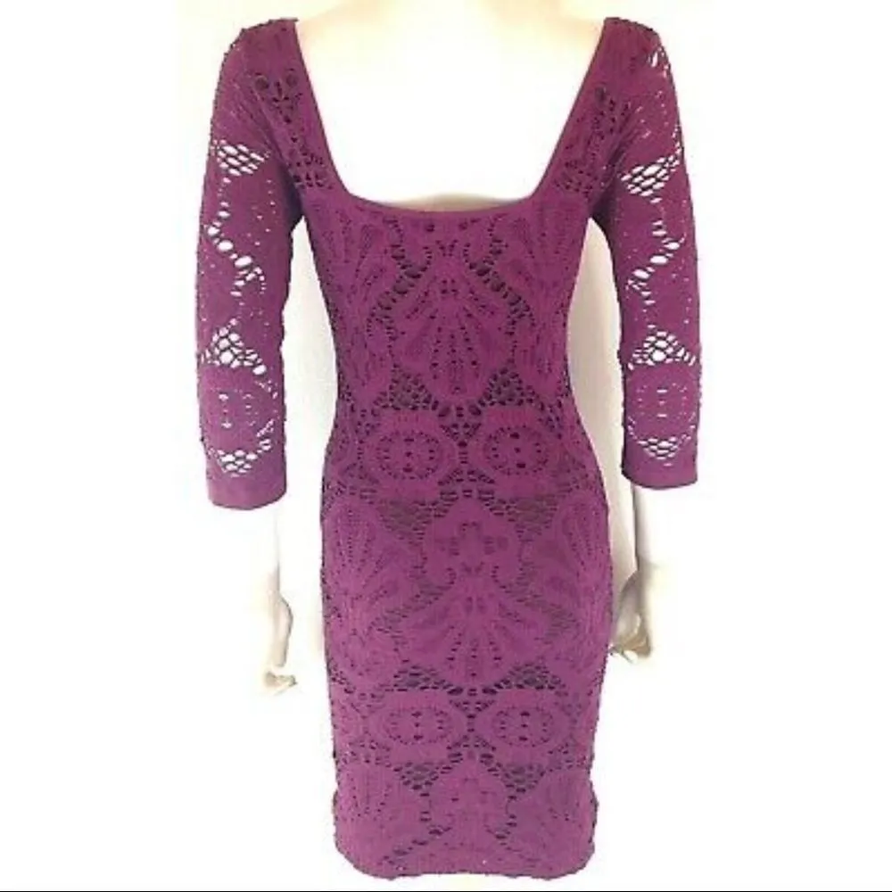 ✨HP✨FP Magenta Crochet Lace Seamless Medallion Bodycon 3/4 Slip Cocktail Dress✨ - Image 5