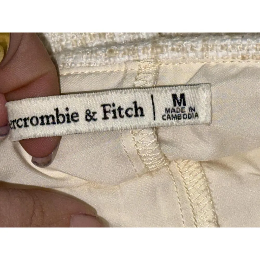 Abercrombie & Fitch White Tan Beige Tweed Zip Up Wrap A-Line Mini Skirt Size M - Image 4