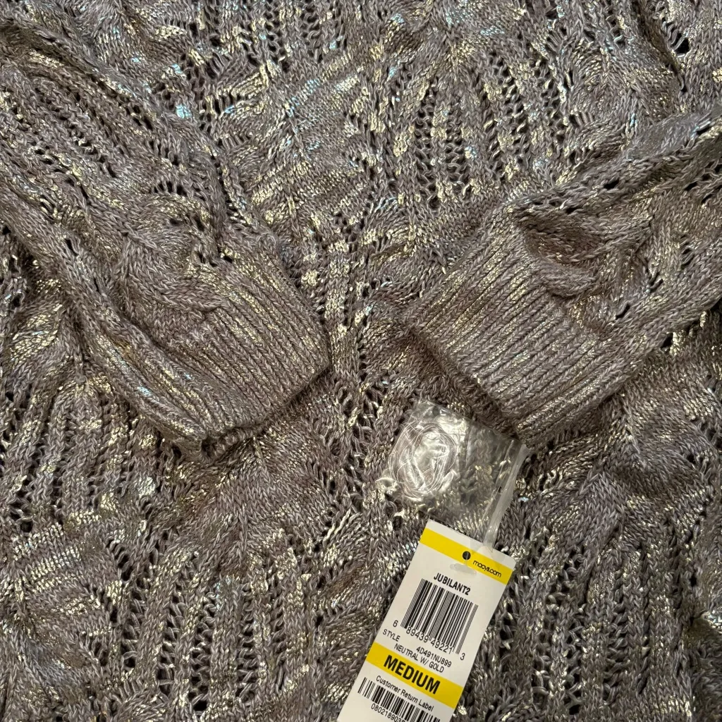 NWT, INC Coated Gold Metallic Cable Knit Crew Neck Sweater Dress or Tunic, Sz M Size M - Image 15