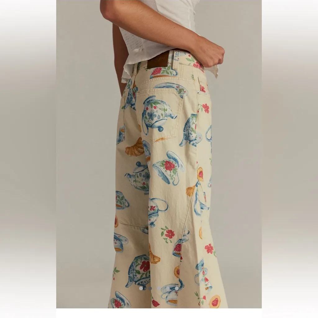 We The Free Eden Printed High 
Flare Jeans playful brunch teapot rare casual nwt - Image 2