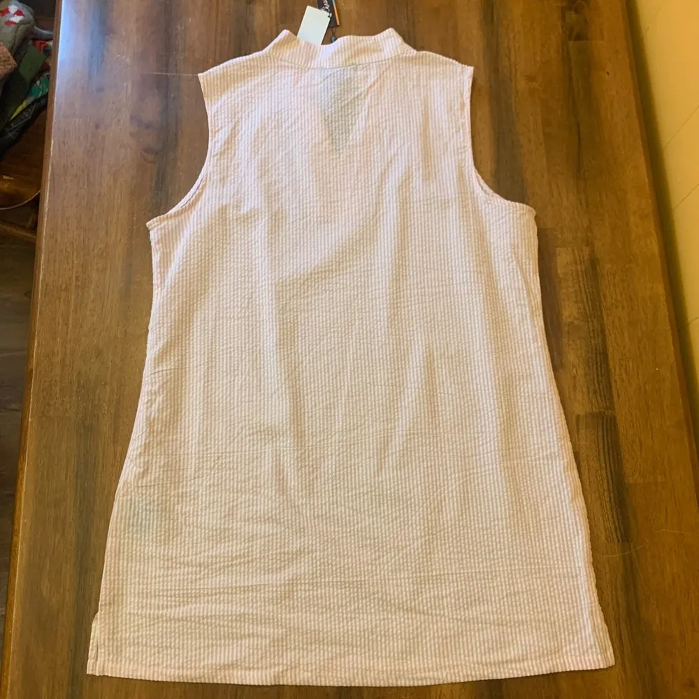 Charlie Paige Dress XL Pink White Stripe Mini Sleeveless 100% Cotton Side Zip - Image 9