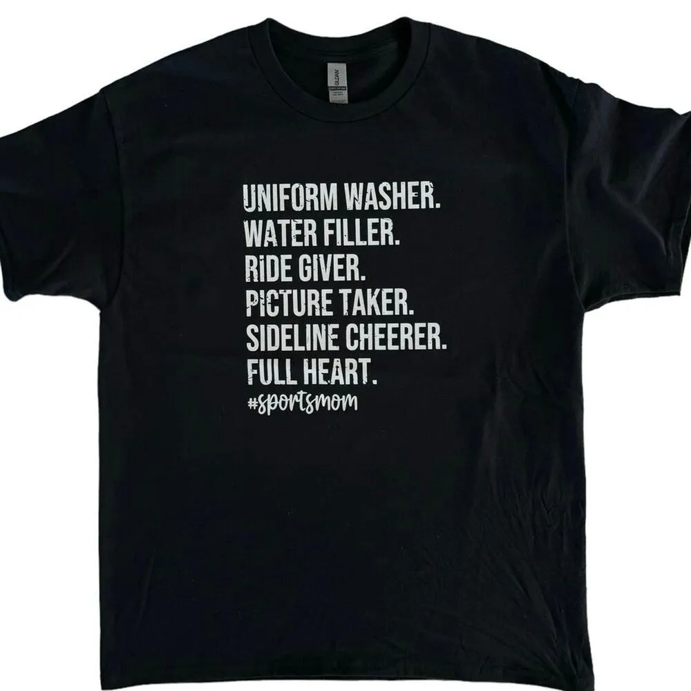 Sports Mom Sideline Cheerer Full Heart Small Women’s Black T-Shirt Short Sleeve - Image 2