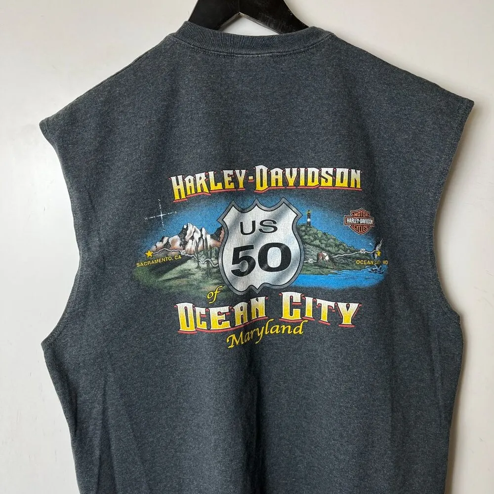 Vintage Y2K Harley Davidson Open Road Brotherhood Muscle Shirt Gray XL Tank Top - Image 6