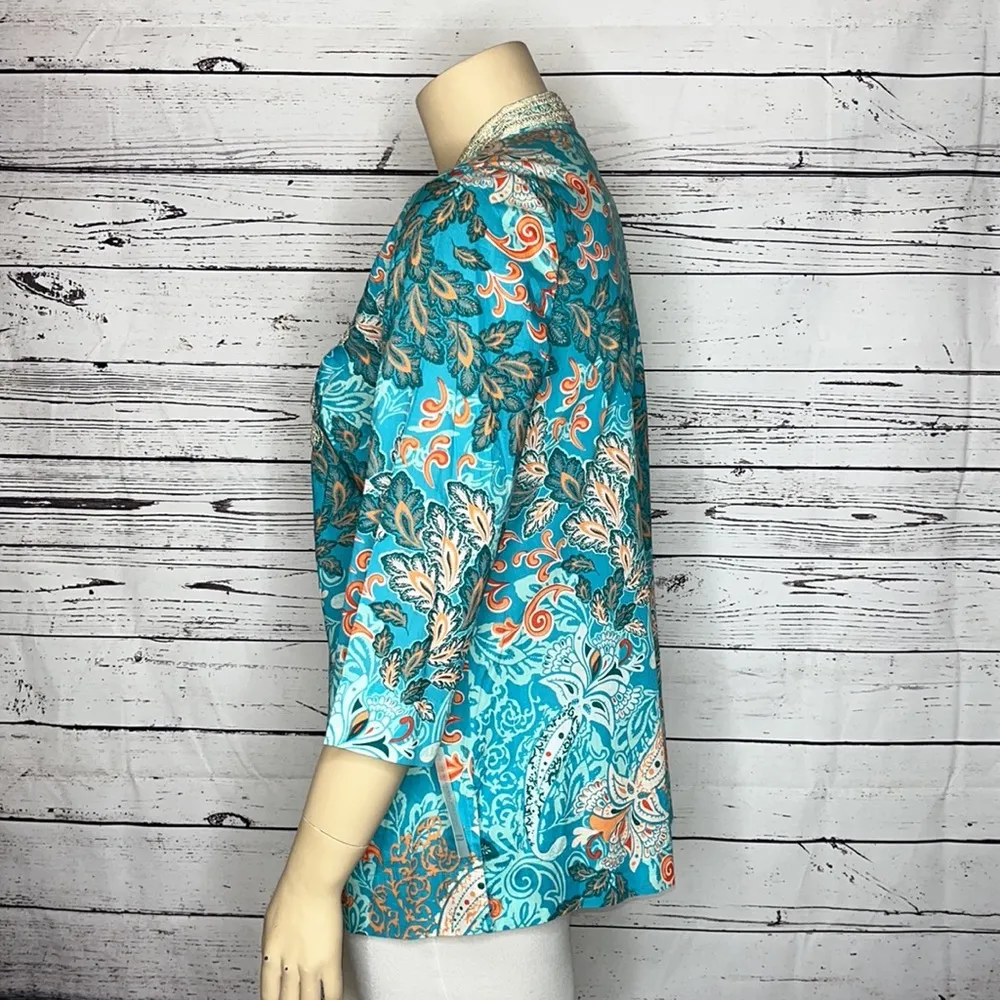 Charter Club Woman NWT Size 0X Blue & Pink Paisley Print Tunic Top Shirt - Image 3