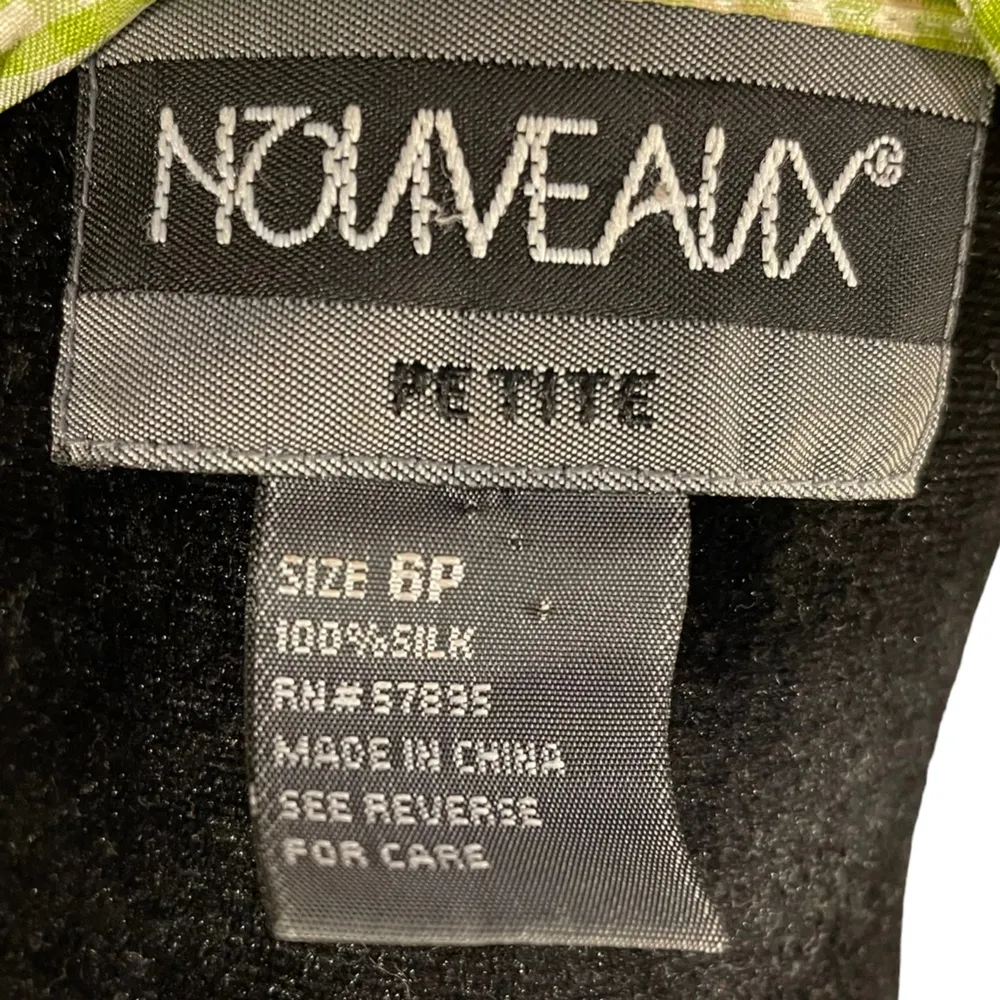 Nouveaux Vintage Silk Bright Green White Checkered Picnic Button Up Classic Top Size 6P - Image 5