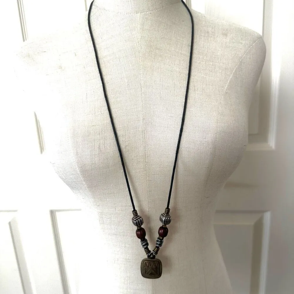 Baer SF sterling silver and brass pendant necklace on black cord - Image 3