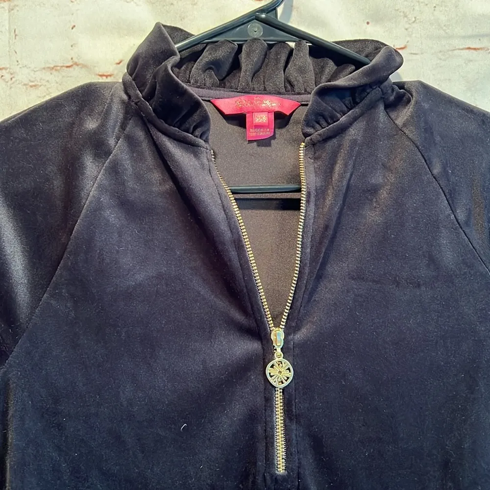 Lilly Pulitzer Sweater Womens XXS Black Skipper Ruffle Velour Popover Pullover - Image 3