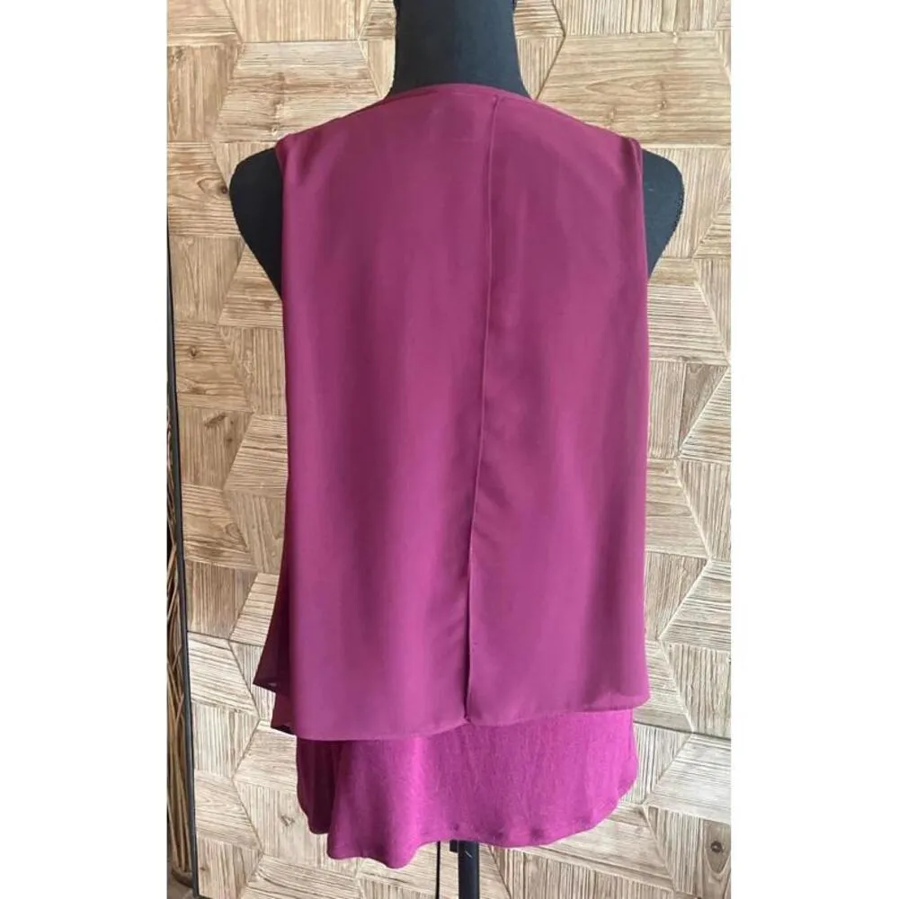 B Wear Ladies Top Size Large Eggplant Sleeveless Flyaway Lined Career Purple - Image 2