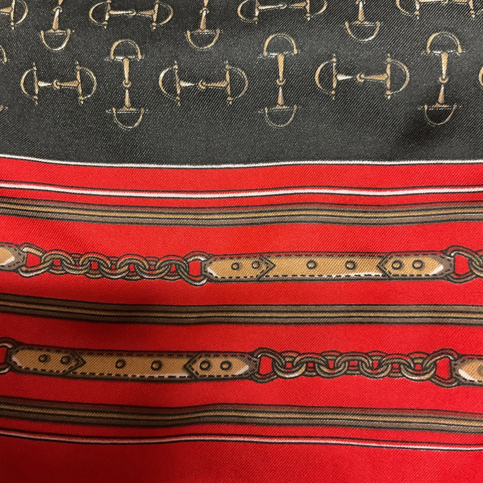 Vintage Paoli Red & Black Equestrian Themed Classic Trendy Chic Scarf One Size‎ - Image 5