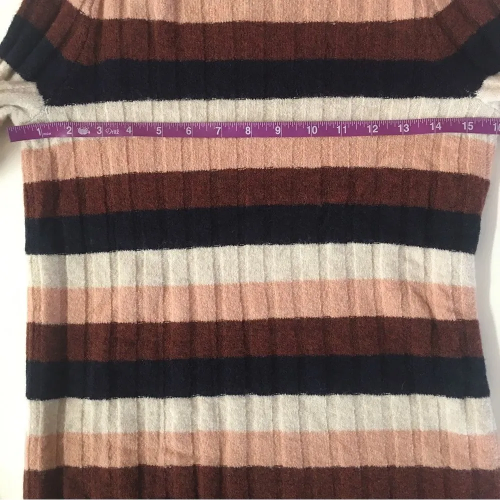 Madewell NWT Ribbed Brown/Pink/Cream/Navy Striped Mock Neck Sweater Size XXS - Image 6