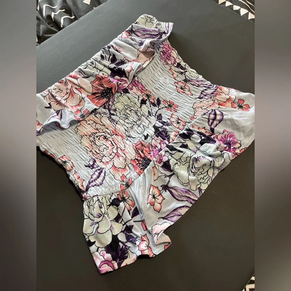 CANDIE’S Floral Ruched Layer Strapless Tube Top Women’s Sz M EUC - Image 2